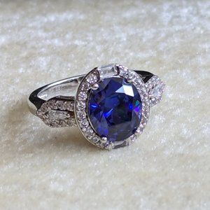 NWOT Simulated Tanzanite and Diamond Sterling Ring